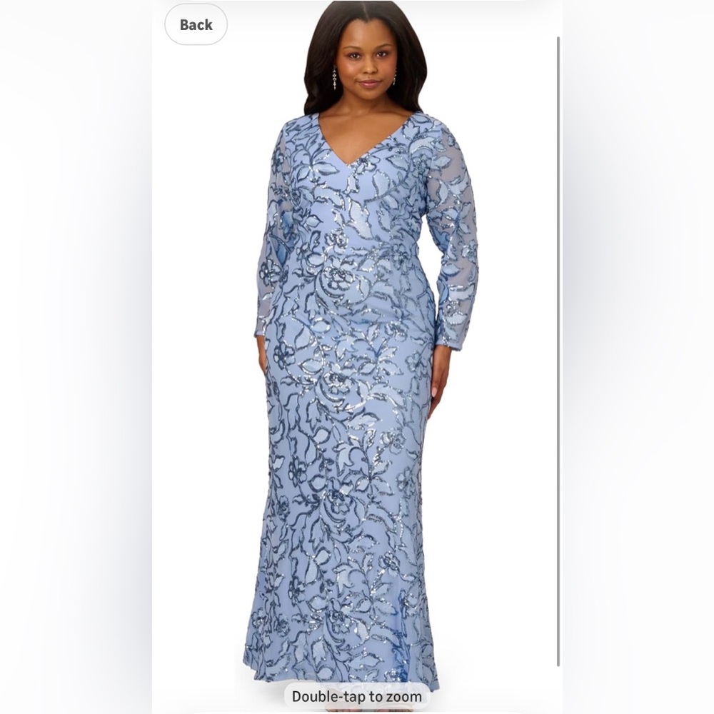 Elegant Light Blue Sequin V-Neck Evening Gown
